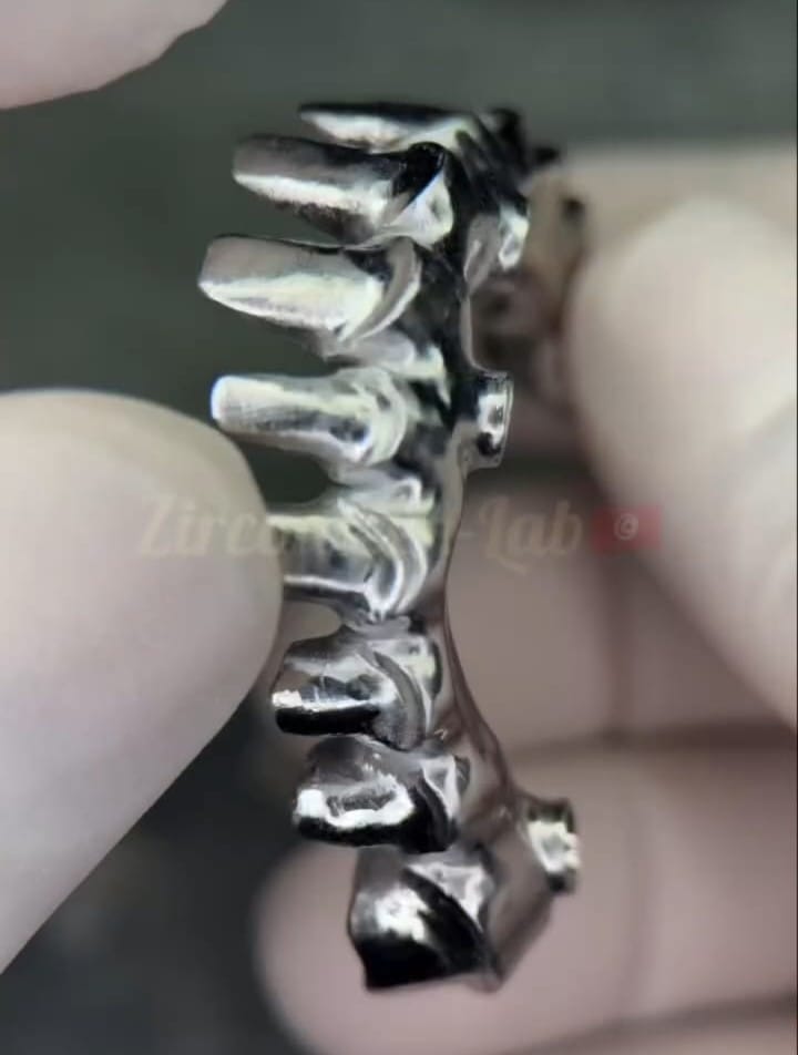 Milled dental restorations on a lab rack